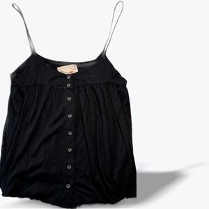 Daftbird Babydoll Camisole Tank Top Black Button Front Cotton Modal USA Small